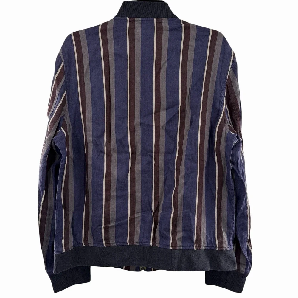 Todd Snyder Jacket Mens L Bomber Full Zip Striped Navy Blue Linen‎ Barre L